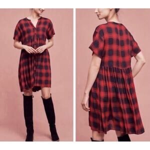 Anthropologie 11.1. Tylho Mona Plaid Women's Dress XS Petite Black and Red NEW